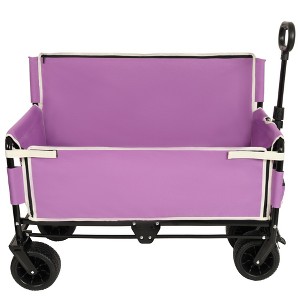 HTUTWOO Collapsible Folding Utility Cart Wagon, Outdoor Garden Wagon Cart with All-Terrain Wheels, Bench Seat & Storage 220 lbs Weight Capacity - 1 of 4
