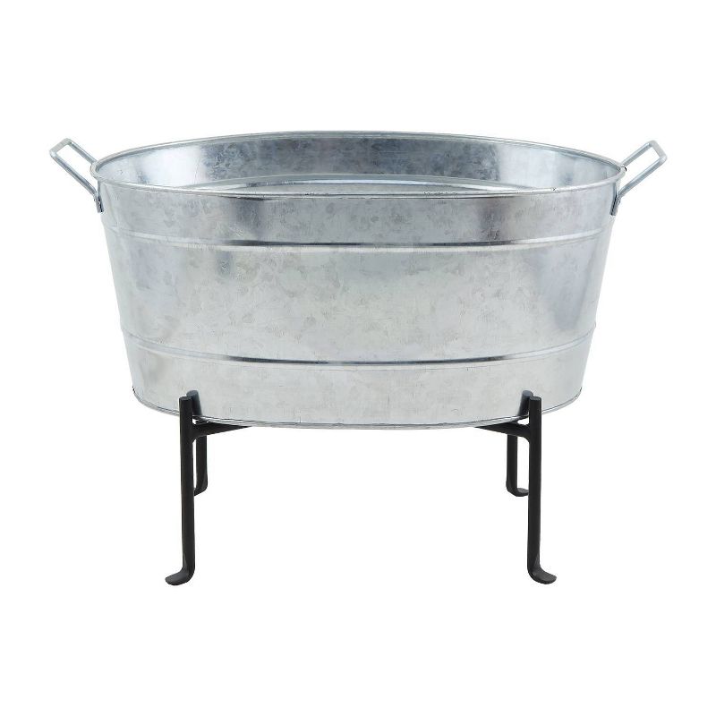24&#34; Classic Oval Galvanized Tub With Folding Stand Steel - ACHLA Designs, 1 of 7