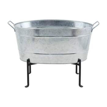 24" Classic Oval Galvanized Tub With Folding Stand Steel - ACHLA Designs