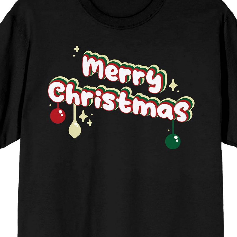 Handwritten Holiday Merry Christmas Ornaments Crew Neck Short Sleeve Black Adult T-shirt, 2 of 4