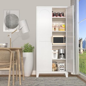Modern Sideboard Decorative Storage Cabinet, 2 Shapely Doors Cabinet, CENGHU Buffet Cabinet, for Living Room, Kitchen, Bedroom, Hallway, White - 1 of 4