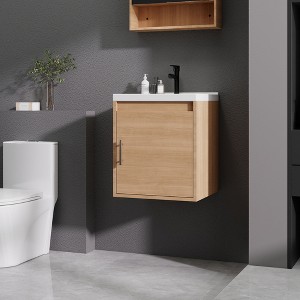 KTMBDW Floating Bathroom Vanity with Sink, Single Sink Wall Mounted Bathroom Vanity, White Ceramic Basin Top for Small Space - 1 of 4