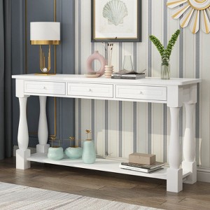 FCH Extended 2-tier Table with Three Drawers and Curved Legs Density Board 163*38.1*86.4cm Vintage White Entryway Table - 1 of 4