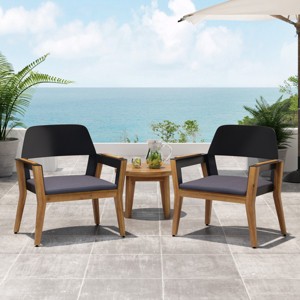Outdoor Acacia Wood Club Chairs Set of 2,Water Resistant Fabric Cushions Patio Garden Chair,Modern Wood Club Chair for Backyard-Coolbibila - 1 of 4