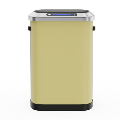 Dolonm 50L Automatic Sensor Trash Can - Yellow, Hands-Free Stainless Steel Bin with Silent Close Lid