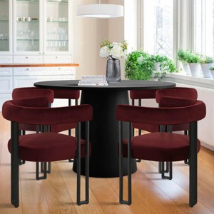 5-Piece Round Pedestal Dining Table Set, 46" Modern Black Dining Table with 4 Upholstered Dining Chairs for Kitchen & Dining Room-Maison Boucle - 1 of 4