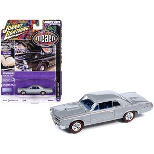 1965 Pontiac GTO Bluemist Slate Metallic with Red Stripes and Blue Interior "MCACN" 1/64 Diecast Model Car by Johnny Lightning - 1 of 3