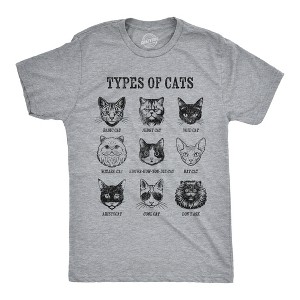 Mens Funny T Shirts Types Of Cat List Sarcastic Kitten Graphic Novelty Tee For Men - Crazy Dog Men's T Shirt For Cat Lovers - 1 of 4
