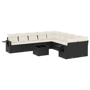 vidaXL 11 Piece Patio Sofa Set with Cushions Black and Cream - Without Table - 1 of 4
