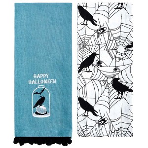 The Lakeside Collection Set of 2 Skull and Ravens Embroidered Kitchen Towels - 1 of 3