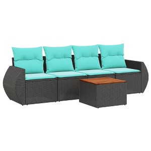 vidaXL 5 Piece Garden Sofa Set with Cushions Black and Blue Poly Rattan - 1 of 4