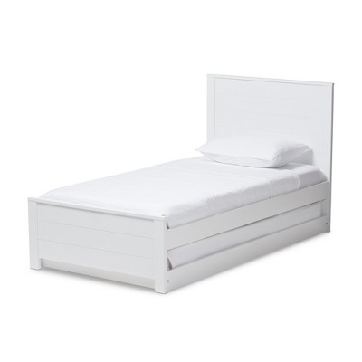 white wood twin bed with trundle