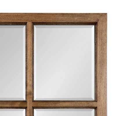 Rustic Brown 8-Panel Windowpane Wood Wall Mirror