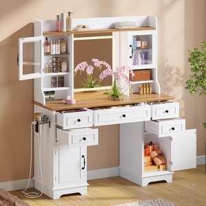 GustoWave Makeup Vanity Desk with Mirror and Lights, Vanity Table with 3 Storage Drawers,5 Drawers, 4 Doors, Dressing Table for Bedroom - 1 of 4