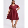 GRACE & GRANDEUR Women's Plus Size V Neck Ruffle Sleeve High Waist Front Embroidered A Line Dresses - 2 of 4