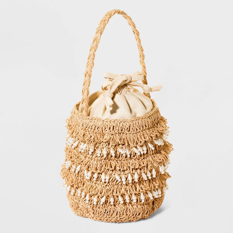 Mini Straw Embellished Bucket Bag - A New Day&#8482; Cream, 3 of 8