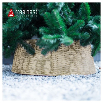 Large Gray Woven Rattan Christmas Tree Collar