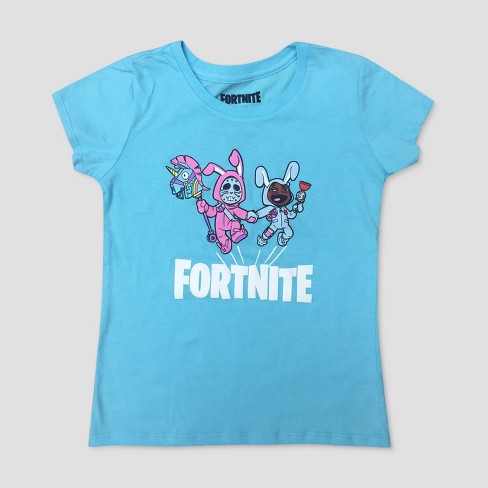 girls fortnite bunny trouble short sleeve t shirt blue - bunny girl fortnite