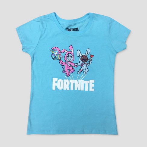 girls fortnite bunny trouble short sleeve t shirt blue - blue fortnite