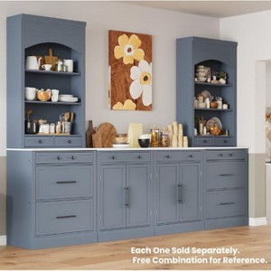 Gulches 83.7" High Kitchen Pantry , Freestanding Tall Hutch with Faux Marble Top, 5 Storage Drawers & Adjustable Shelf¡ªElegant Display Cabinet,Gray - 1 of 4