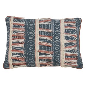 Saro Lifestyle Block Print Embroidered Pillow - Down Filled, 16"x24" Oblong, Blue - 1 of 2