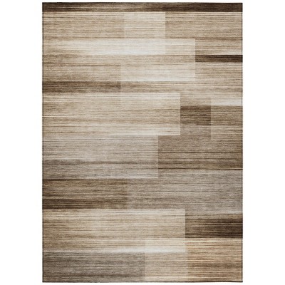 Brown And Ivory Striped Washable Indoor Outdoor Area Rug