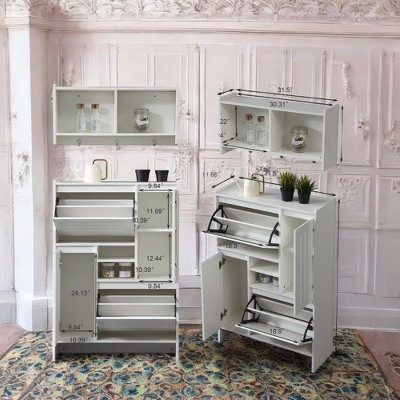 Alilang 31.50 Inch Multi-Tier Kitchen Storage Cabinet with Wall Shelf and Hooks - Ancient White