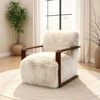 Sapphtopaz Modern Faux Fur Accent Chair with Curve Wooden Arms Upholstered Comfy Reading Chair Ultra Soft Armchair for Living Room, Bedroom - 3 of 4