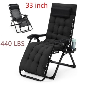 26"/29"/33" Width ZeroGravity Lounge Chair Foldable 440 lbs Capacity With Removable Cushion & Headrest & Tray - 1 of 4