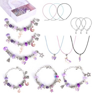 Laromni"66Pcs Charm Bracelet & Necklace Making Kit for Kids - Colorful DIY Jewelry Set with Gift Box"BluePinkPurpleRed - 1 of 4