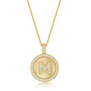 Bella Silver Sterling Silver Micro Pave Circle 18" Pendant Necklace - Available Colors: Silver, Gold - 1 of 2