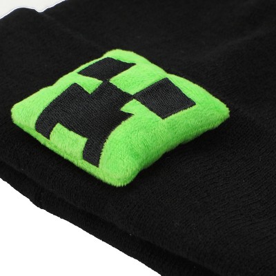 Minecraft Plush Creeper Patch Youth Black Cuff Beanie - image 2