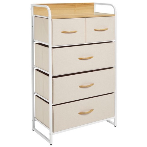 Mdesign Tall Dresser Storage Chest 5 Fabric Drawers Cream White