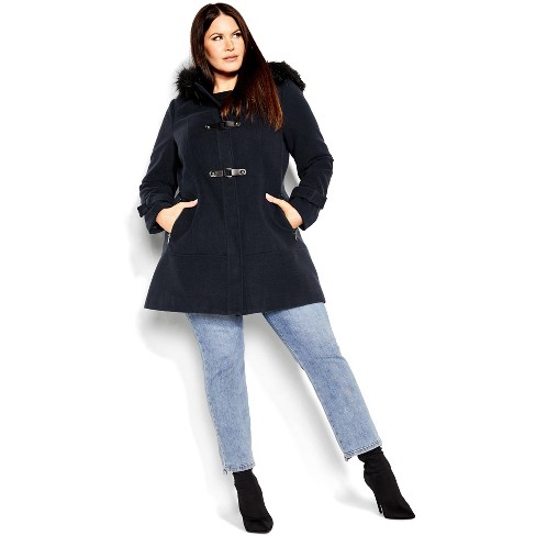 Plus Size Faux Fur Trimmed Hooded Coat