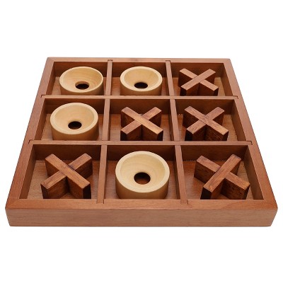 Handcrafted Wooden Tic Tac Toe Board Game with Solid Wood Pieces