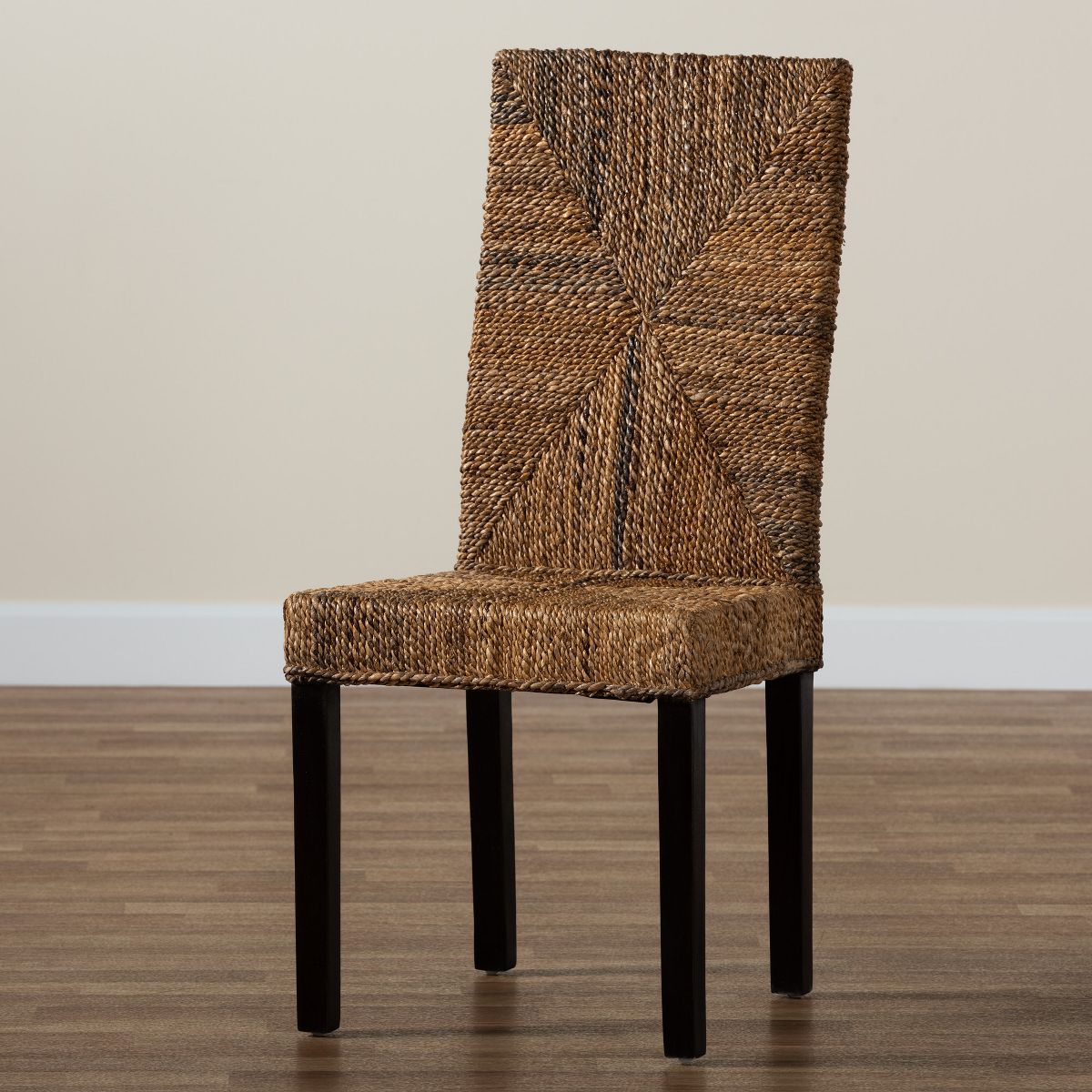bali & pari Laymi Modern Bohemian Dark Brown Mahogany Wood and Seagrass Dining Chair - thumbnail 9
