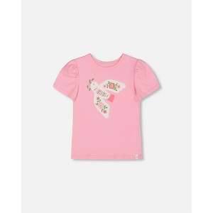 Deux par Deux Girl Organic Cotton Tee with Puff Sleeve Candy Pink - 1 of 4