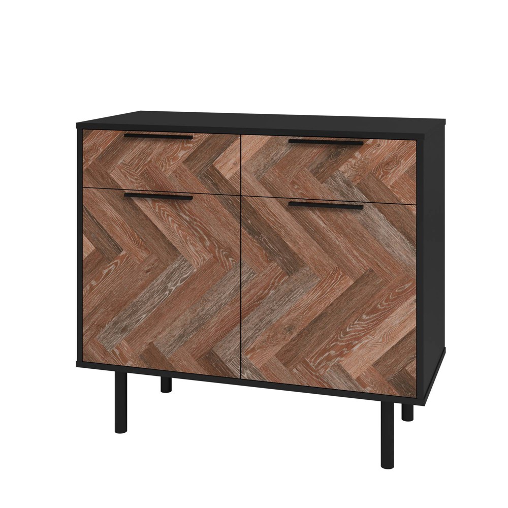 Manhattan Comfort Liam Mid - Century Modern 4 Shelf Sideboard Black/Brown