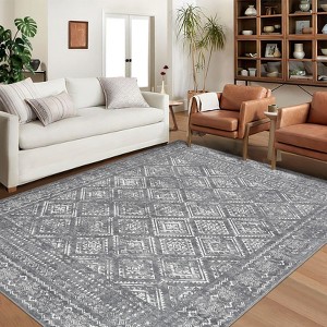 Machine Washable Vintage Floral Rug - Low Pile Non-Slip & Stain Resistant Carpet , Beige 5x7 - 1 of 4