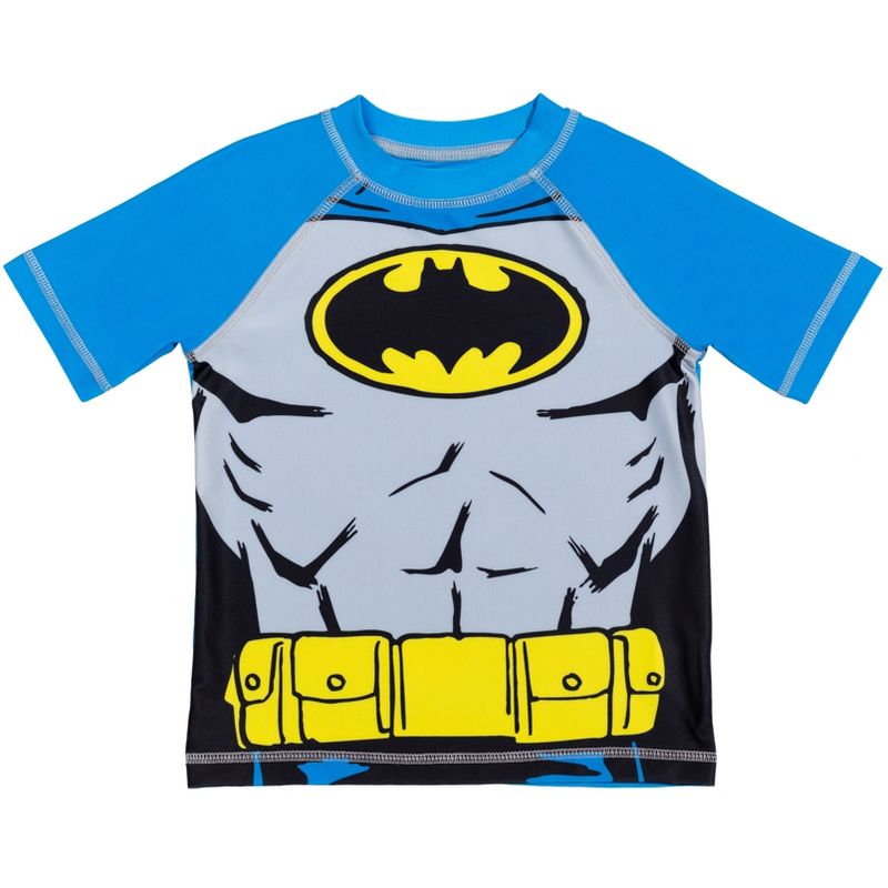 DC Comics Justice League Batman Toddler Boys Rash Guard and Swim Trunks Outfit Set, 2 of 8