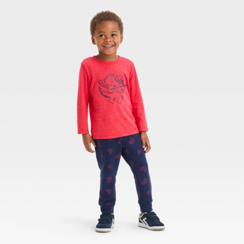 Toddler Boys' Long Sleeve Valentine's Day Dino Printed Graphic T-shirt And  Fleece Jogger Pants Set - Cat & Jack™ Berry Red 4t : Target