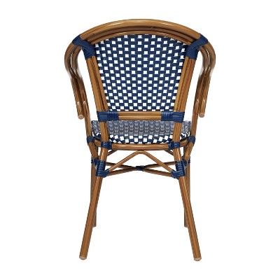 Navy and White Bamboo Bistro Dining Chairs with Arms