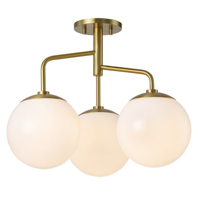 LLHZSY Modern Gold 3-Light Semi Flush Mount Frosted Glass Globe Ceiling Light Fixture