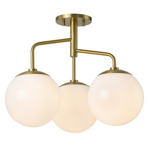 LLHZSY Modern Gold 3-Light Semi Flush Mount Frosted Glass Globe Ceiling Light Fixture - 1 of 4