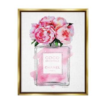 Stupell Industries Glam Perfume Bottle V2 Flower Silver Pink Peony Luster Gray Framed Floating Canvas Wall Art, 24x30, by Amanda Greenwood, Size: 24 x