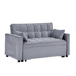 TIRAMISUBEST Convertible 55-Inch Sleeper Sofa Bed,Velvet Loveseat with Pull-Out Bed, Adjustable Backrest & Side Pockets for Small Spaces - 1 of 4