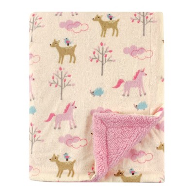 Luvable Friends Baby Girl Plush Blanket with Sherpa Back, Magical Forest, One Size