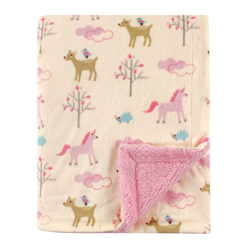 Luvable Friends Baby Girl Plush Blanket with Faux Shearling Back, Magical Forest, One Size, 1 of 4