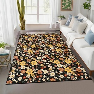 Washable Area Rug, Modern Floral Ultra-Thin Non Slip Soft Carpet for Living Room, Dining Room, or Kids Bedroom - 1 of 4