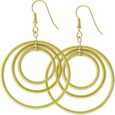ShineHigh Golden Illusion Layered Hoop Earrings for Women – 18K Gold-Plated Statement Hoops with Multi-Ring Drop Design and Hook Backing